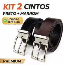 kit 2 cintos masculinos um preto um marrom couro ajustavel de 100 a 120 cm
