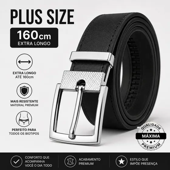 Cinto Masculino PLUS-SIZE couro ajustavel 160cm dupla fece fivela prata, postamos no mesmo dia