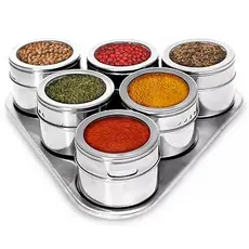 Porta Tempero Condimentos Magnetico 6 Potes Inox Organizadores Parede Geladeira Prateleira Cozinha Restaurante Casa
