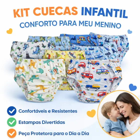 kit Cueca Infantil Menino Malha Fria Confortável Estampadas Macias Não Aperta forro 100% Algodão