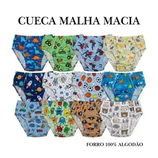 Kit Cueca Infantil Menino Slip Malha Macia forro Algodão Estampas Sortidas 5-10 coecas PP P M G GG