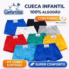 Kit Cuecas Infantis Box Menino 100% Algodão com Forro Confortável Macia Respirável Cores Sortidas