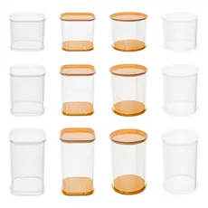 12 Pote Tubo Lata Acetato com Tampa Redonda ou Quadrada | 8cm, 12cm, 16cm | Tampa Ouro ou Cristal