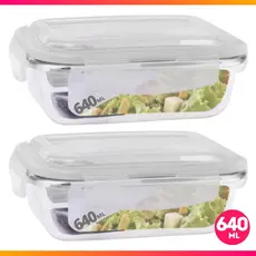 Kit Com 2 Pote Vidro Hermetico Marmita Tampa Plastico 640ml