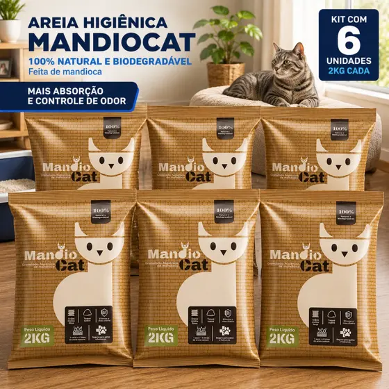 Areia MandioCat Biodegradável *4 à 12* Kg - Mandioca - Grãos Finos - MAIS BARATA Areia de Gato FULL