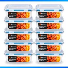 Kit 10 OU 5 Pote de Vidro Hermético Retangular 4 Travas Marmita Fit Microondas Mantimentos - FULL!