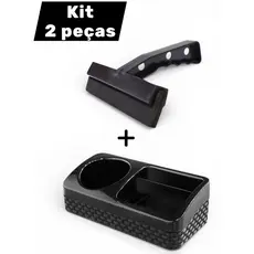 Kit Porta Detergente Base Sabão e Bucha 2 em 1 + Rodo de Pia Preto