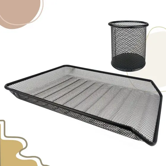 Kit de Escritório - Bandeja Organizadora + Porta Caneta/Lápis | Black Deluxe