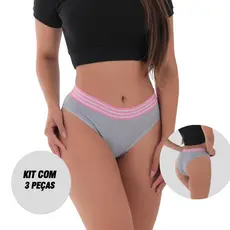 Kit 3 Calcinhas Algodão Penteado Vitória Lingerie