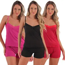 KIT 3 Pijamas Baby Doll Vivi Soltinho Linha Noite Lingerie