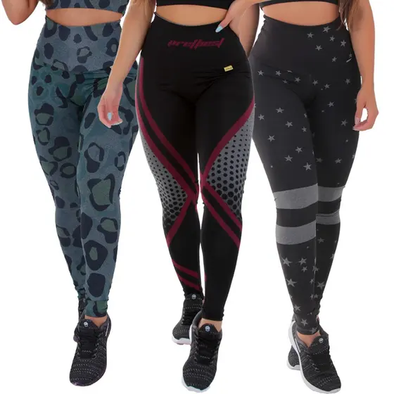 Kit de 3 Leggings Fitness Academia Calça Legging 0% Transparente