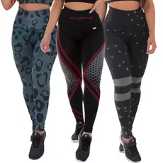 Kit de 3 Leggings Fitness Academia Calça Legging 0% Transparente