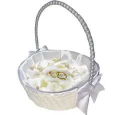 Cesta De Daminha Para Casamento Branca com Pérolas Cestinha