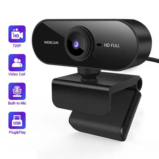 Webcam Full HD 1080p com microfone, Webcams USB para computador portátil para PC, para chamadas de vídeo, gravação, conferência e jogos (Preto, OneSize)