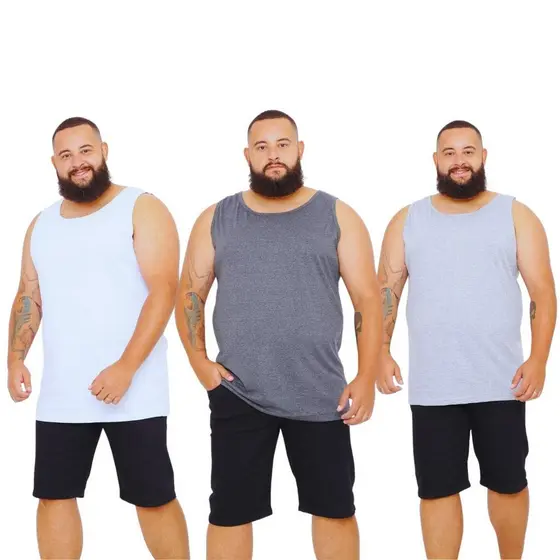 Kit 3 Camiseta Camisa Regata Masculina Machão Lisa Plus Size