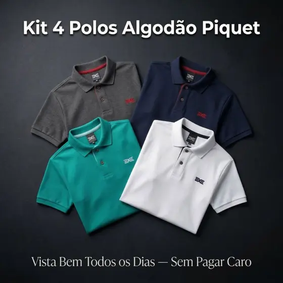 Kit Com 4 Camisas Polo Masculina Tecido Piquet 30.1 Otima qualidade Oferta