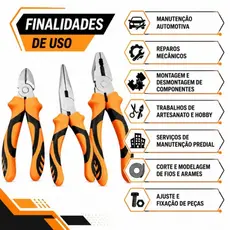 Kit Jogo Alicates Universal Corte E Bico Profissional 3 Peças