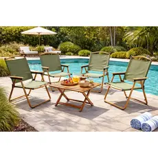Kit com 4 Conjunto 4 Peças de Cadeira Dobrável, Tecido Oxford Cor Verde Musgo, para Praia, Piscina, Varanda, Jardim...
