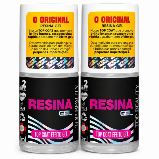 Kit 2 Top Coat Resina Gel Top Beauty
