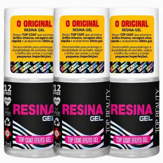 Kit 3 Top Coat Resina Gel Top Beauty