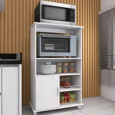 Armário Fruteira Forno com Suporte para Microondas e Balcão Multiuso com Rodinhas