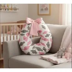 Almofada Amamentação Com Pompom E Laço + Refil Nuvem Rosa