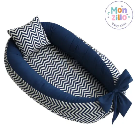 Ninho Redutor Berço Bebê Percal 100% Algodão chevron azul marinho