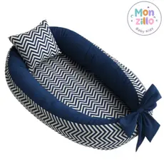 Ninho Redutor Berço Bebê Percal 100% Algodão chevron azul marinho
