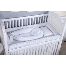 Kit Rolinho 4 peças Protetor De Berço Enxoval De Bebê Estampado 100% Algodão Xadrez Branco