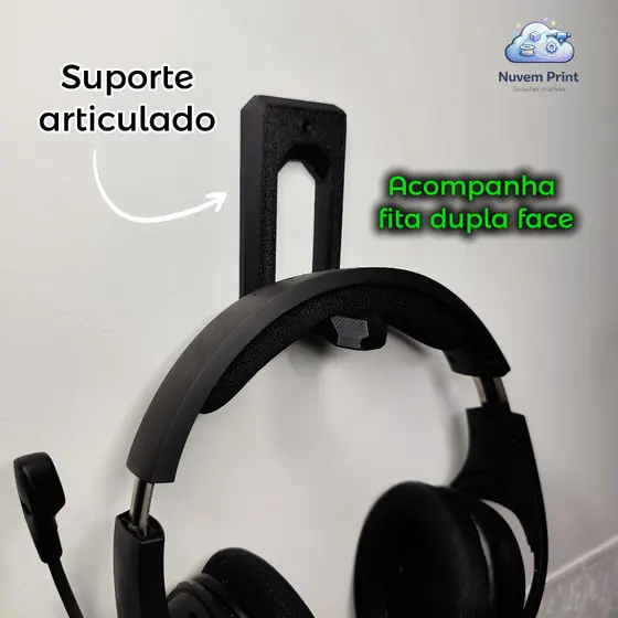 Suporte Articulado Gamer para fone Headset Fixação 3M sem Furo Organizador de Setup