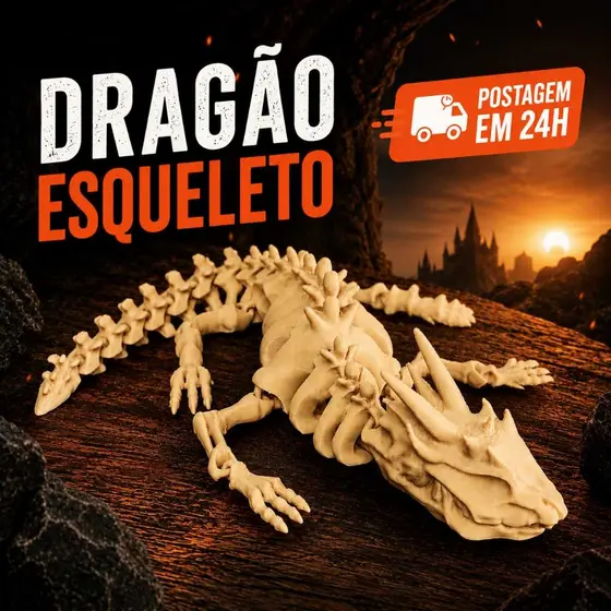 Esqueleto Dragão Articulado 23CM Impressão 3D flexível Decoração Colecionável Gabinete Gamer Aquário