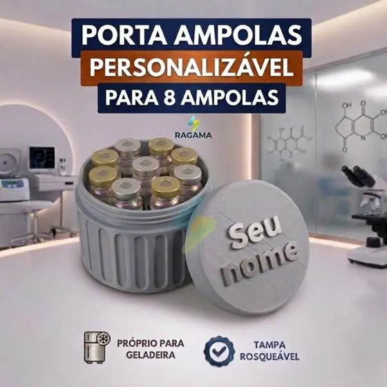 Porta 8 Ampolas 3ml Estojo Organizador para 8 Ampolas Personalizável