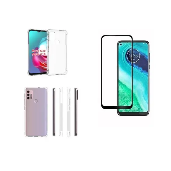 Kit Capa Reforçada Antishock Tpu  Motorola Moto G10 /Moto G20 /  Moto G30 + Película Vidro 3D 5D 9D