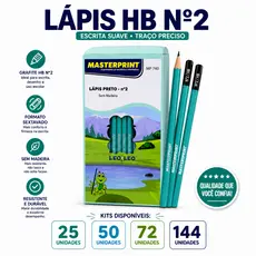 Kit 25 a 144 Lápis HB Nº2 MASTERPRINT Sem Madeira Escolar Profissional Escrever Desenhar