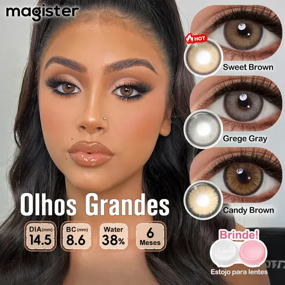 [0.00~-6.00] Magister 1 Par Lentes De Contato Coloridas Com Grau Natural 6 Meses-LUNA Sweet Brown Grege Gray