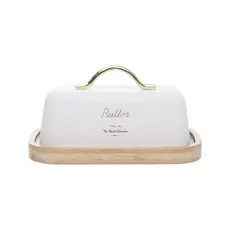 Manteigueira Com Tampa Metal Branco E Bambu Olina Wolff Charme Estilo Europeu Mesa Posta