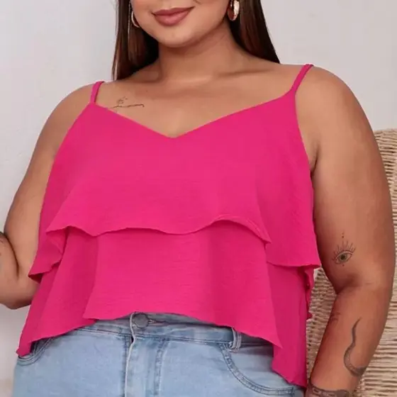 Blusa Feminina Plus Size 2 Babados Duna Alcinha