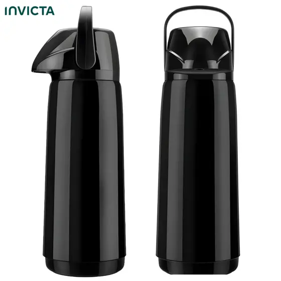 Garrafa Térmica Air Pot 1,8L Slim Pressão Invicta Preta Café Chá