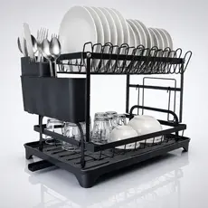 Escorredor de Louça Rack Duplo Preto Moderno Aço Dois Andares