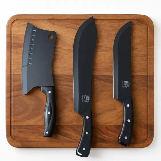 Kit Facas Churrasco Profissional Caça 3 Peças Lâmina Black Inox Premium Resistente
