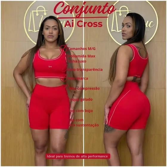 Roupa de academia conjunto fitness feminino ai cross  top e short alta compressão - zero transparência