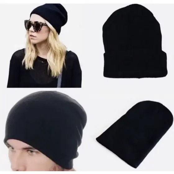 Touca De Lã Gorro capuz Lisa Preta unissex envio em24hrs