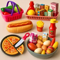 Kit Brinquedos Menino Menina Comidinha Infantil Velcro Mercadinho Comidas Brinquedo Cozinha Infantil