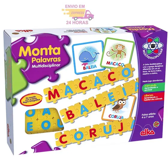 Brinquedo Pedagógico e Educativo Monta Palavras Escolar Infantil Aprendendo o Alfabeto Elka