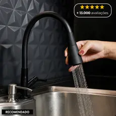 Torneira Gourmet Cozinha Bancada Preta Flexível 2 Jatos ABS Para Pia Mesa Área Gourmet Alta Moderna