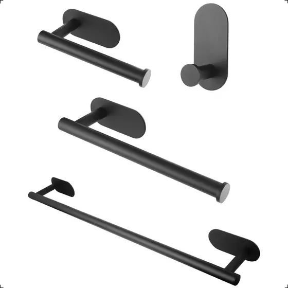 Kit Acessórios Banheiro Lavabo Ares 4 Peças Inox 304 Preto Fosco Porta Toalha Papeleira Cabide