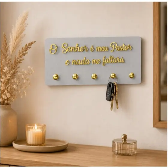 Porta Chaves Decorativo Multiuso Com Frase Bíblica Para Decoração de Parede