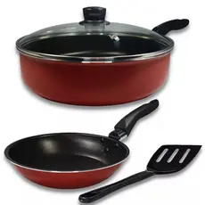 Kit 2 Frigideiras Antiaderente NÃO GRUDA Frigideira Alta Com Tampa + Frigideira Francesa + Espátula