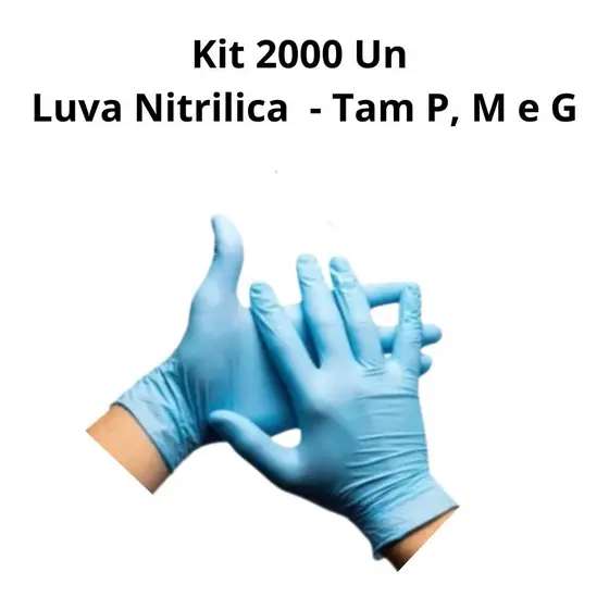 Kit 2000 Un Luva Nitrilica Azul Sem Pó, P, M, G