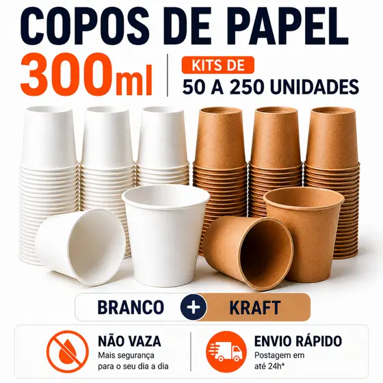 Kit Copo De Papel Biodegradável 300ml Térmico Café Chá Leite